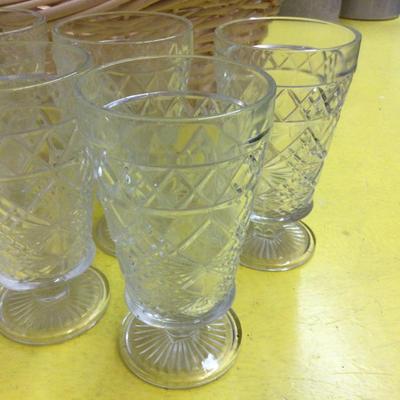 9 Cut Glass Matching Glass with Wicker Basket