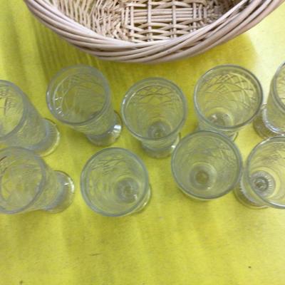 9 Cut Glass Matching Glass with Wicker Basket