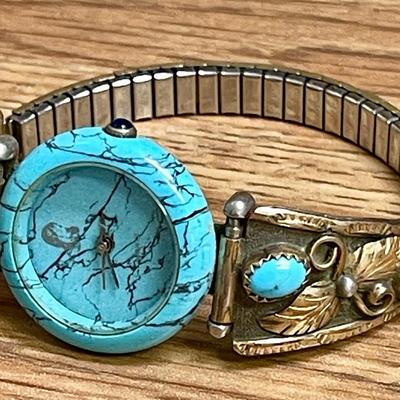 37 LADIES NATIVE AMERICAN THEME QUARTZ WRISTWATCH TURQUOISE & 1/20TH 12K GOLD FILLED NOT RUNNING