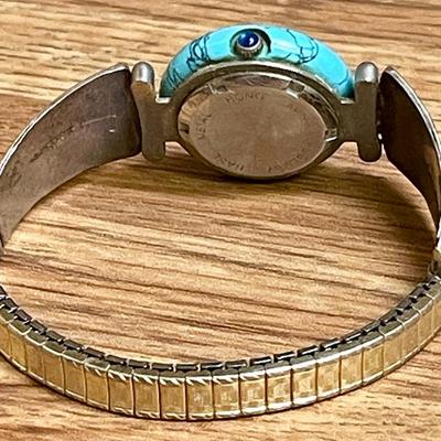 37 LADIES NATIVE AMERICAN THEME QUARTZ WRISTWATCH TURQUOISE & 1/20TH 12K GOLD FILLED NOT RUNNING