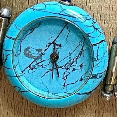 37 LADIES NATIVE AMERICAN THEME QUARTZ WRISTWATCH TURQUOISE & 1/20TH 12K GOLD FILLED NOT RUNNING