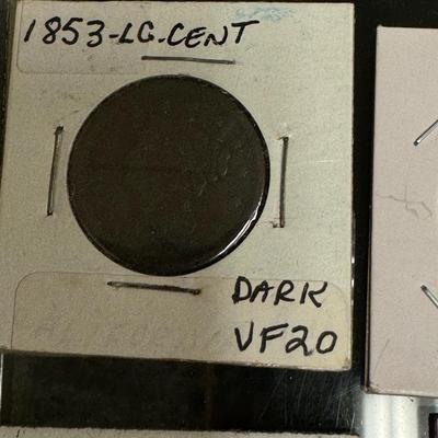 1853 large cent dark vf
