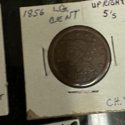 1856 Large cent upright 5s VF