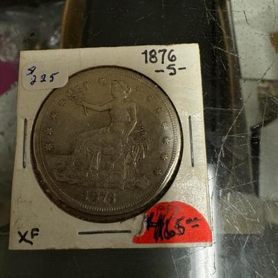 1876 S SITTED LIBERTY 1$ U S COIN SILVER XVF
