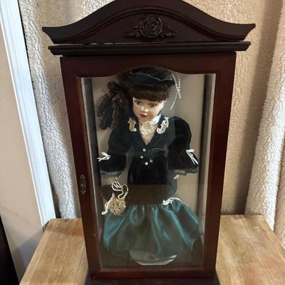 Camellia Garden Collection Porcelain Doll Wooden Glass Case