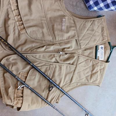 FISHING VEST & POLES, COOLER BAG AND BEVERAGE COOLER