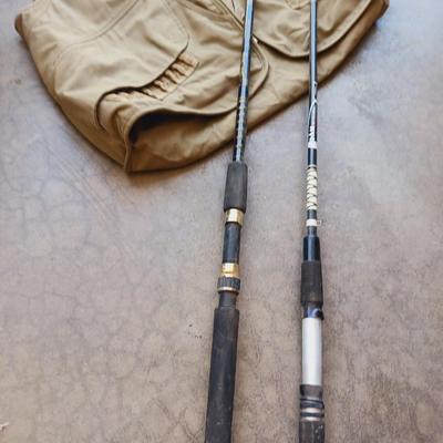 FISHING VEST & POLES, COOLER BAG AND BEVERAGE COOLER