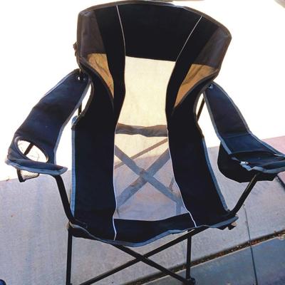 OZARK TRAIL FOLDING CHAIR, 2 COOLERS, FISHING POLES AND NET