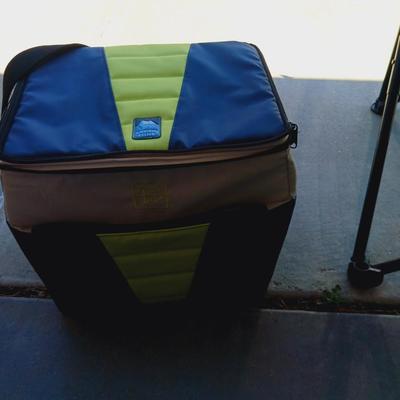 OZARK TRAIL FOLDING CHAIR, 2 COOLERS, FISHING POLES AND NET