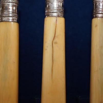 HISTORIC 1860'S SILVER & BONE HANDLED FISH SERVING SET FOR SIX /IN MAHOGANY PRESENTATION BOX