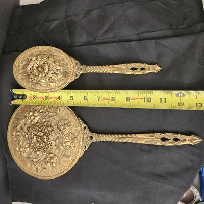Vintage Globe 24Kt Gold Plated Hand Mirror & Hair Brush