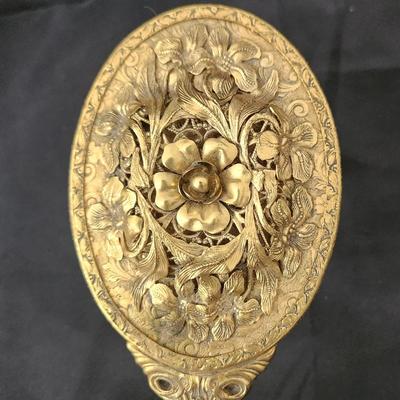 Vintage Globe 24Kt Gold Plated Hand Mirror & Hair Brush