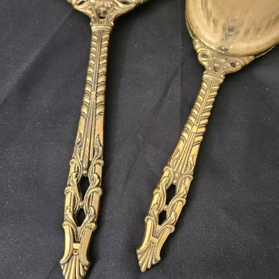 Vintage Globe 24Kt Gold Plated Hand Mirror & Hair Brush