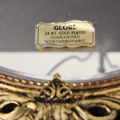 Vintage Globe 24Kt Gold Plated Hand Mirror & Hair Brush