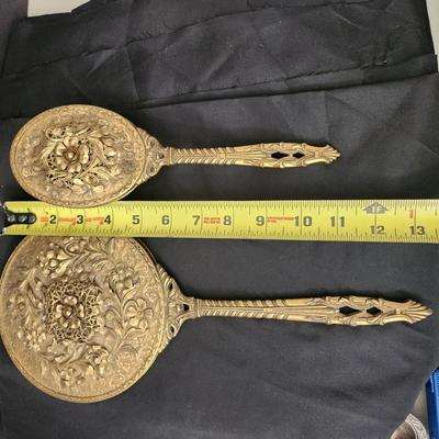 Vintage Globe 24Kt Gold Plated Hand Mirror & Hair Brush