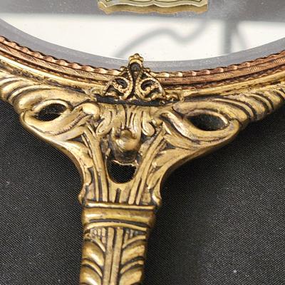 Vintage Globe 24Kt Gold Plated Hand Mirror & Hair Brush