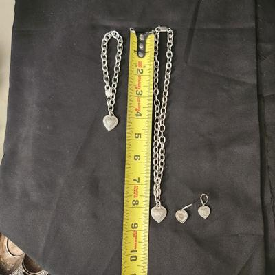 4 Pieces Hob Sterling Silver Hearts Earrings Necklace & Bracelet 71 gram