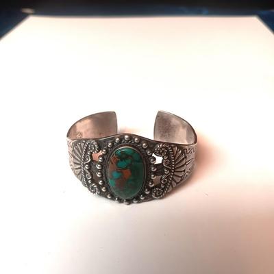 STERLING SILVER AND TURQUOISE CUFF BRACELET