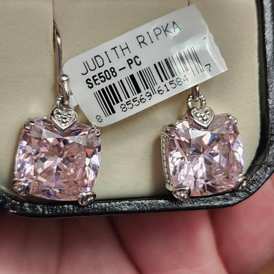 Judith Ripka Pink Crystal Earrings Sterling Silver