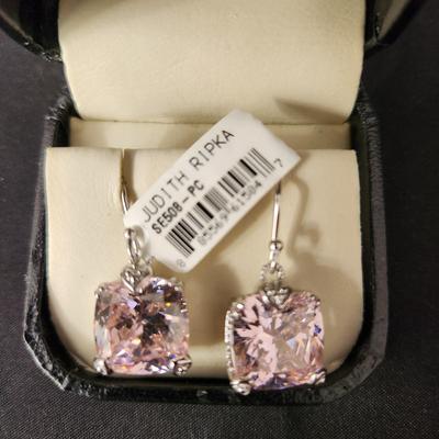 Judith Ripka Pink Crystal Earrings Sterling Silver