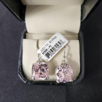 Judith Ripka Pink Crystal Earrings Sterling Silver