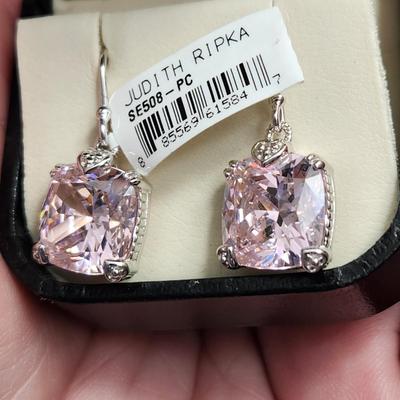 Judith Ripka Pink Crystal Earrings Sterling Silver