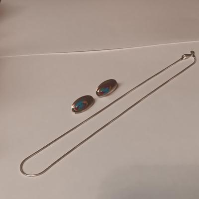 STERLING SILVER CHAIN AND STERLING PIERCED EARRINGS