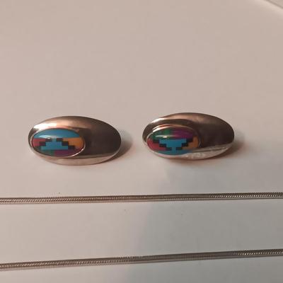 STERLING SILVER CHAIN AND STERLING PIERCED EARRINGS