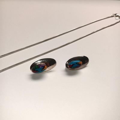 STERLING SILVER CHAIN AND STERLING PIERCED EARRINGS