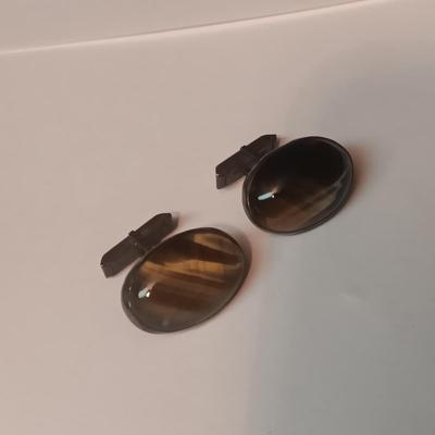 STERLING SILVER CUFFLINKS W/BROWN STONE