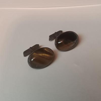 STERLING SILVER CUFFLINKS W/BROWN STONE