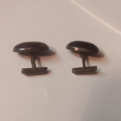 STERLING SILVER CUFFLINKS W/BROWN STONE