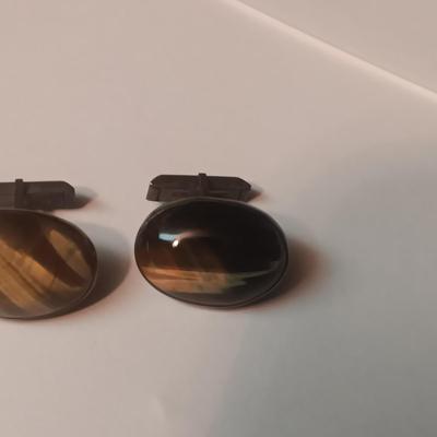 STERLING SILVER CUFFLINKS W/BROWN STONE
