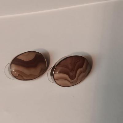 STERLING SILVER BIRD PIN AND BROWN STONE STERLING EARRINGS