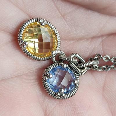 Judith Ripka Sterling Silver Necklace w Yellow & Blue Crystal