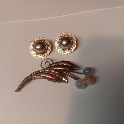 STERLING SILVER EARRINGS AND BROOCH