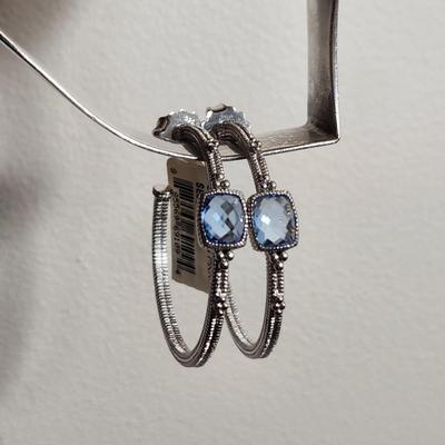 Judith Ripka Sterling Silver 18 K Gold Blue Quartz Large Hoop Earrings