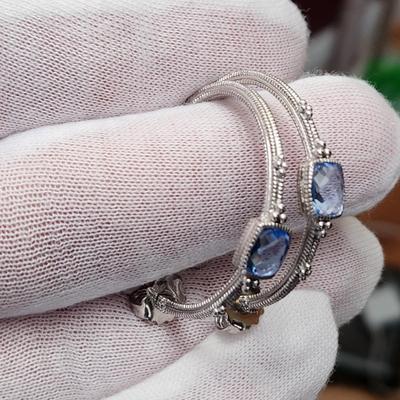 Judith Ripka Sterling Silver 18 K Gold Blue Quartz Large Hoop Earrings
