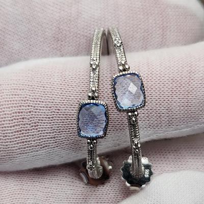 Judith Ripka Sterling Silver 18 K Gold Blue Quartz Large Hoop Earrings