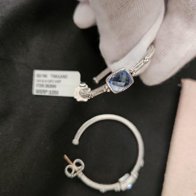 Judith Ripka Sterling Silver 18 K Gold Blue Quartz Large Hoop Earrings