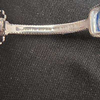 Judith Ripka Sterling Silver 18 K Gold Blue Quartz Large Hoop Earrings
