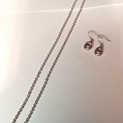 STERLING SILVER CHAIN AND EARRINGS W/PURPLE STONE