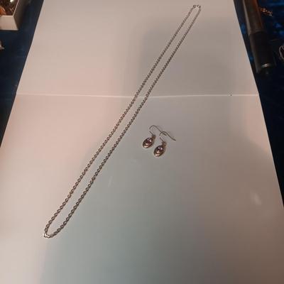 STERLING SILVER CHAIN AND EARRINGS W/PURPLE STONE