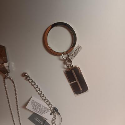 NEW CHICO'S SMOKEY GLASS PENDANT ON CHAIN AND A NEW KEYCHAIN