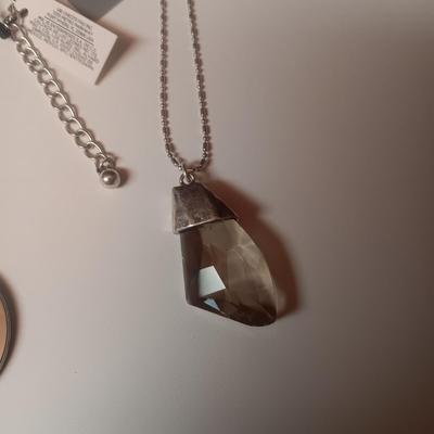NEW CHICO'S SMOKEY GLASS PENDANT ON CHAIN AND A NEW KEYCHAIN