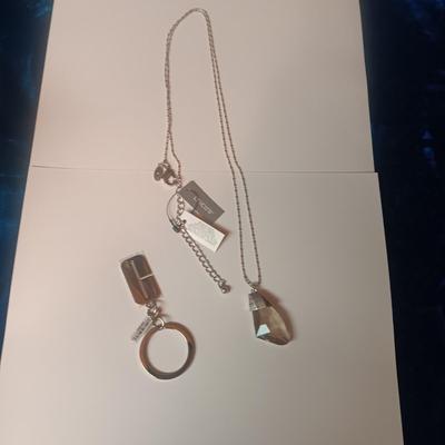 NEW CHICO'S SMOKEY GLASS PENDANT ON CHAIN AND A NEW KEYCHAIN