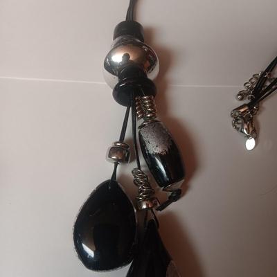 CHICO'S SILVER AND BLACK CORDED NECKLACE