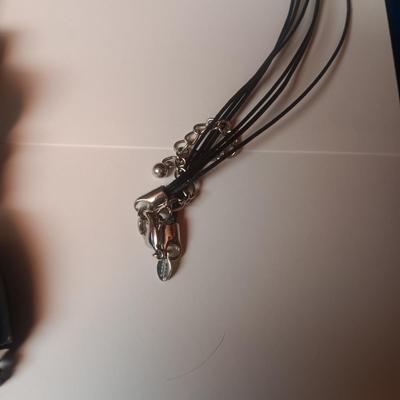 CHICO'S SILVER AND BLACK CORDED NECKLACE