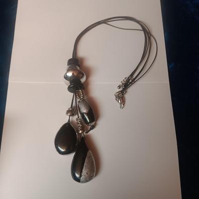 CHICO'S SILVER AND BLACK CORDED NECKLACE