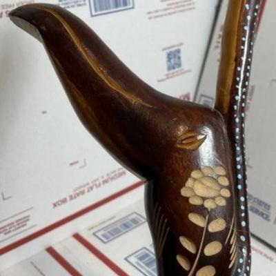 VINTAGE HAND CARVED JAMAICAN FOLK ART WALKING CANE/STICK, 45" TALL PEREOWNED IN VG CONDITION.